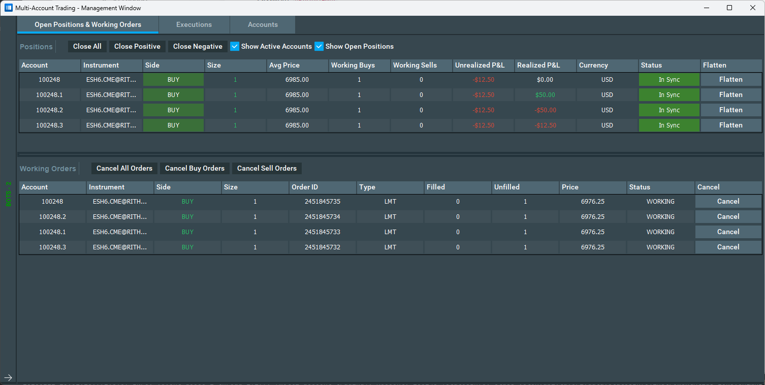 Trading Management Window With Data scrnsht