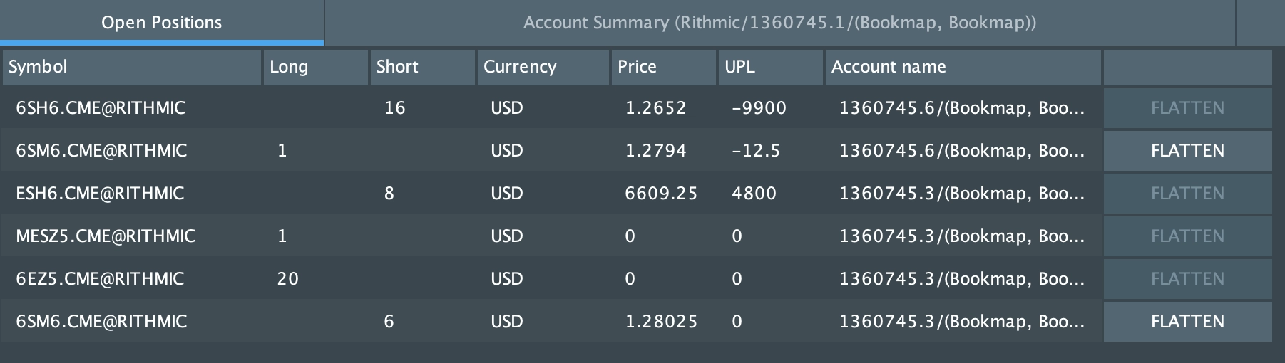 Open Positions screenshot