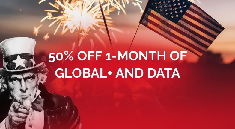 50% OFF 1-MONTH of<br>Global+ and Data