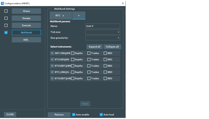 Bookmap Multibook software settings