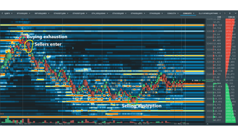 Bookmap chart, absorption